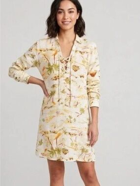 C&C California Cream Tropical Lace-Up shirt Dress